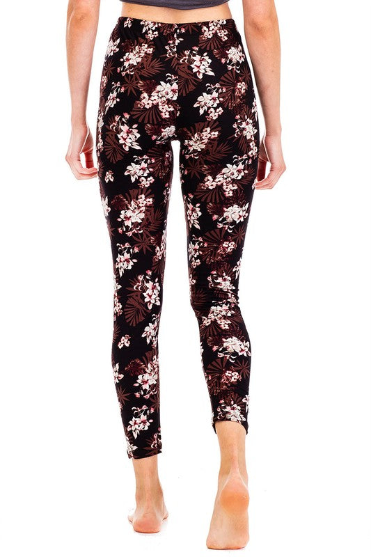 Peach Skin Floral Print Crop Leggings