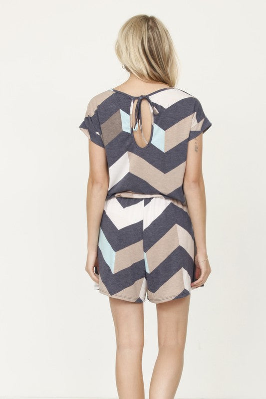 Plus Drawstring Chevron Romper