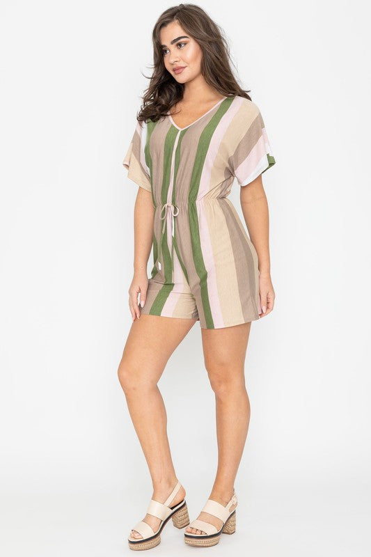 Summer Stripe Surplice Romper