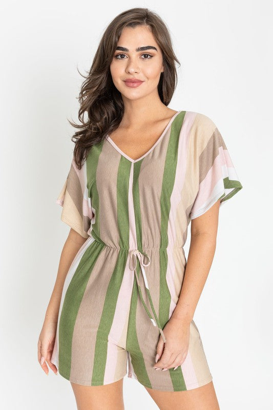 Summer Stripe Surplice Romper