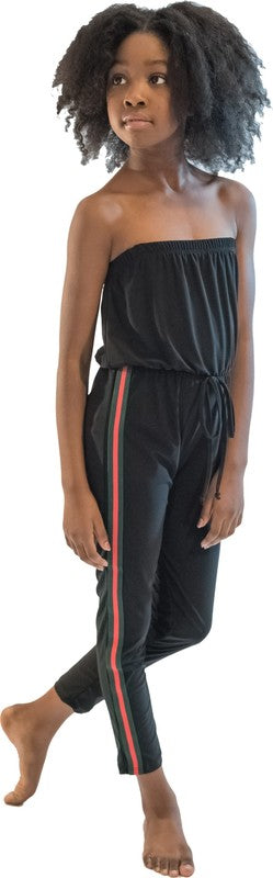 JUNIORS BLACK STRIPE SIDE JUMPSUIT