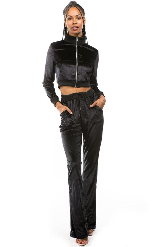 TWO PIECE VELVET PANT SET