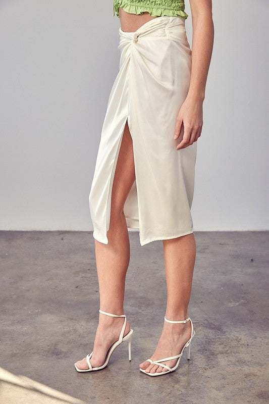 Side Gathered Slit Skirt