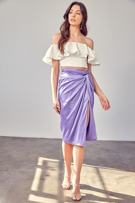 Side Gathered Slit Skirt