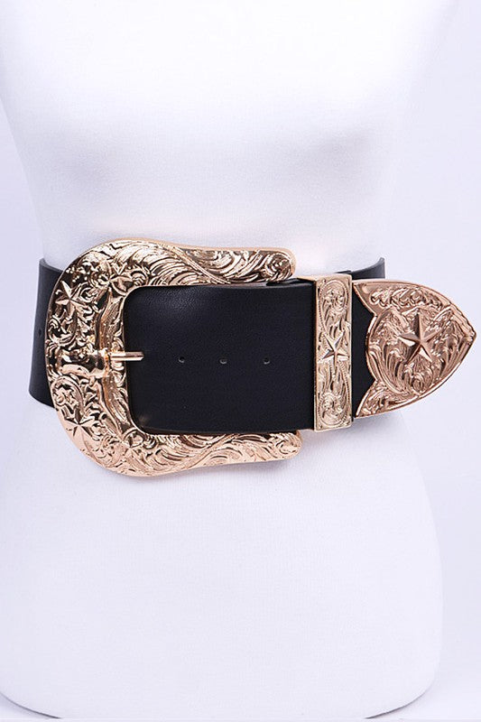 Plus Size Engraved Buckle Oversize Statement Belt