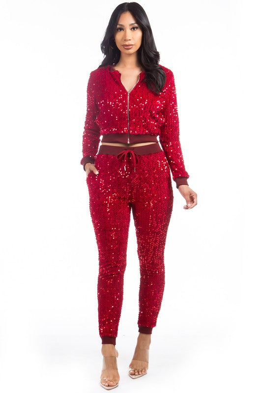 SEXY SEQUIN TWO PIECE PANT SET