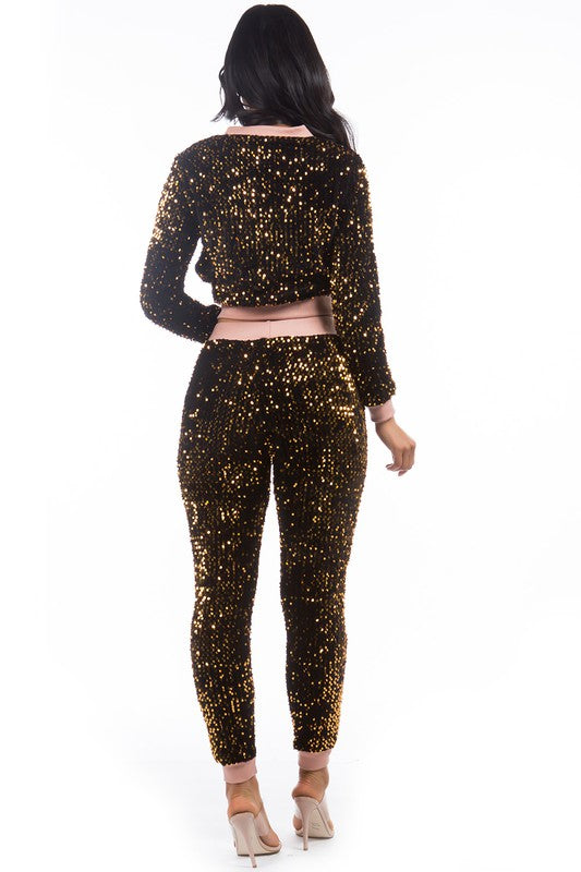 SEXY SEQUIN TWO PIECE PANT SET