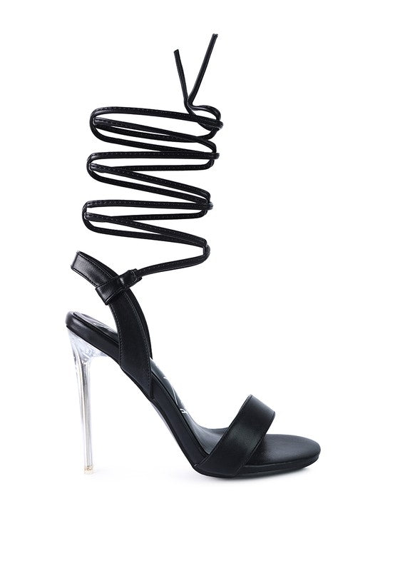 SHEENY CLEAR STILETTO LACE UP SANDAL