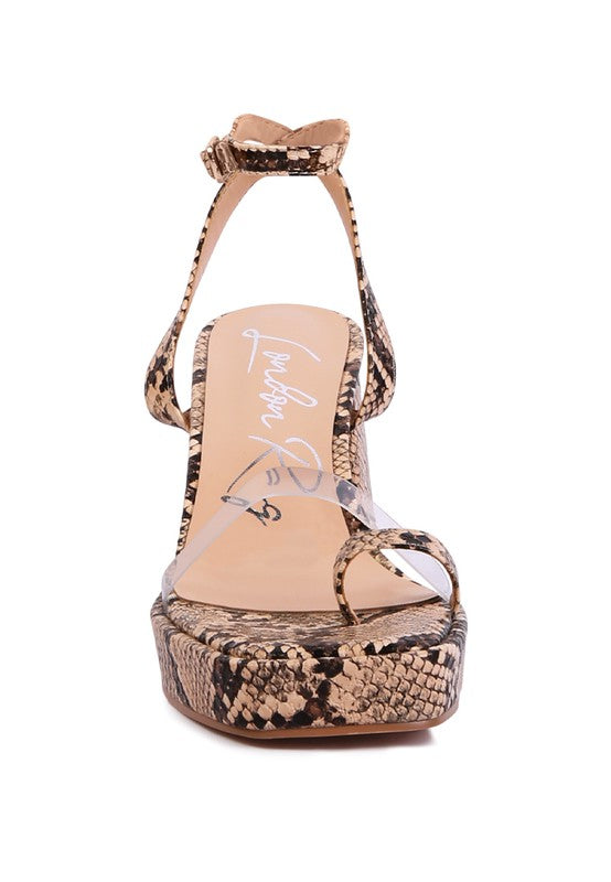 SUCH FLIRT SNAKE PATTERN BLOCK HEELED SANDALS