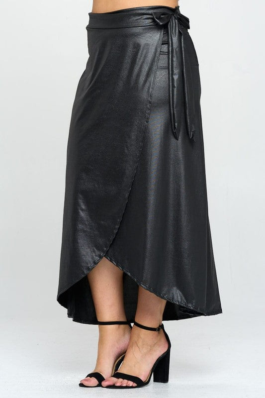 Faux Leather Maxi Wrap Skirt