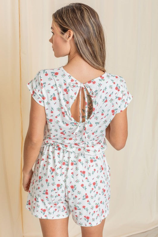 Short Sleeve Floral Print Romper