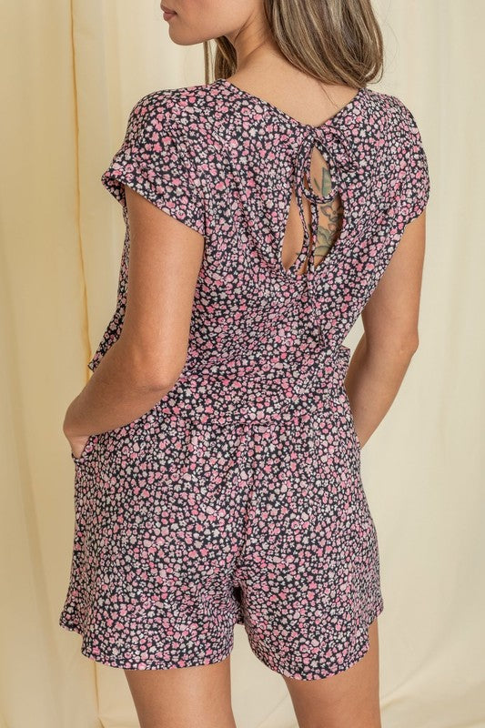 Short Sleeve Floral Print Romper