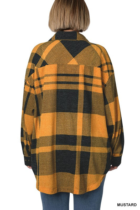 Plus jacquard Plaid Shacket With Pockets