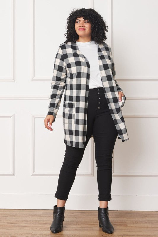 Long Buffalo Plaid Open Cardigan