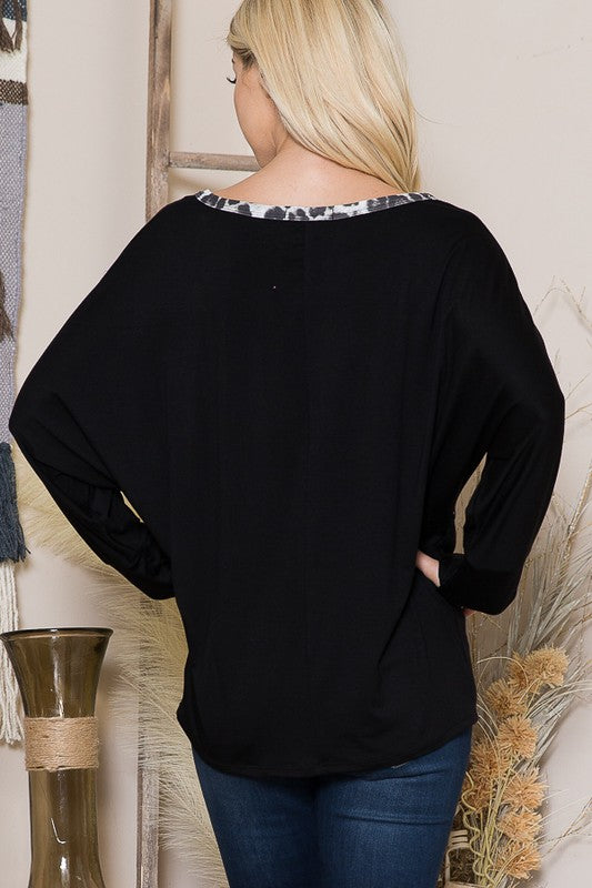 Mixed Media Dolman Knit Top with Thumbhole