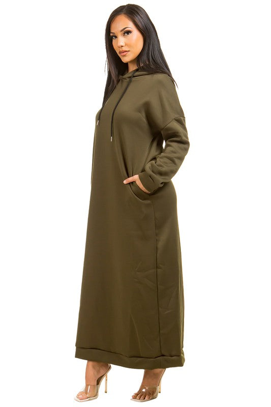 SEXY LONG MAXI HOODIE DRESS