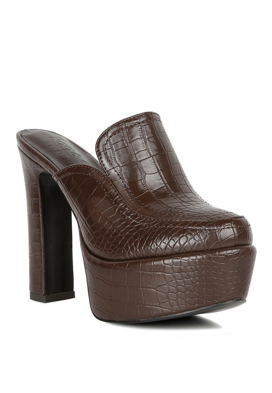 BAUHAUS Croc Pattern Heeled Platform Mules/ BFPSS