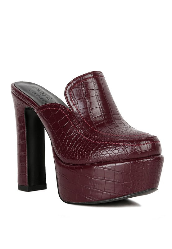 BAUHAUS Croc Pattern Heeled Platform Mules/ BFPSS