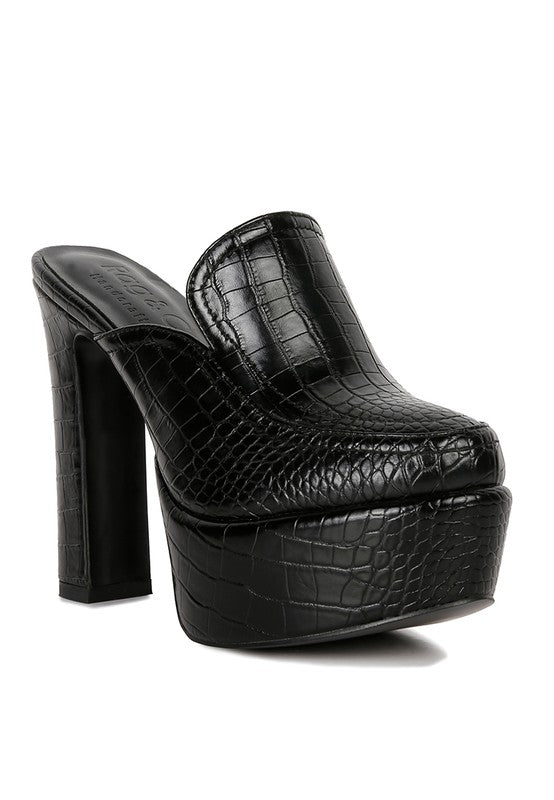 BAUHAUS Croc Pattern Heeled Platform Mules/ BFPSS