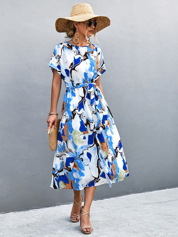 Women Print Round Neck Neck Short Sleeve Dress