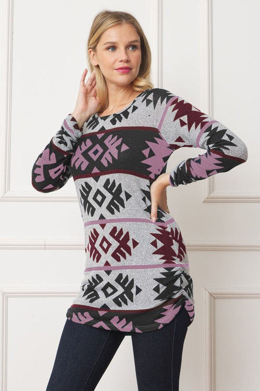 Aztec Shirred Side Accent Top