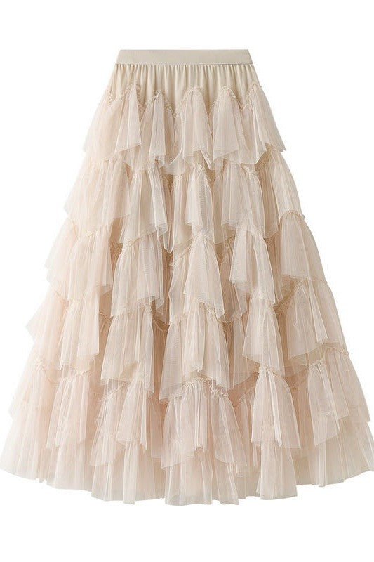 Tiered chiffon midi skirt