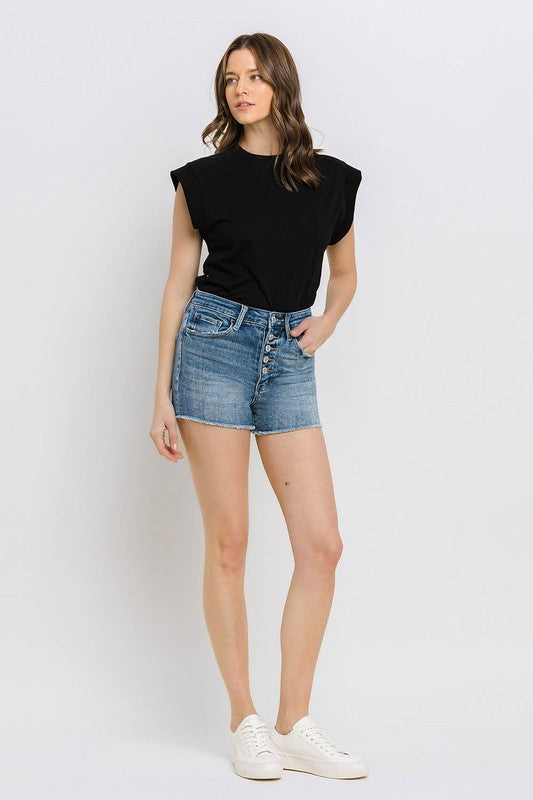 Super High Rise Button Up Stretch Shorts