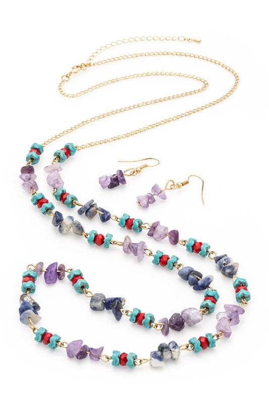 Mix Beads Station Long Necklace Set