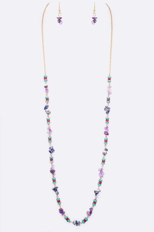 Mix Beads Station Long Necklace Set