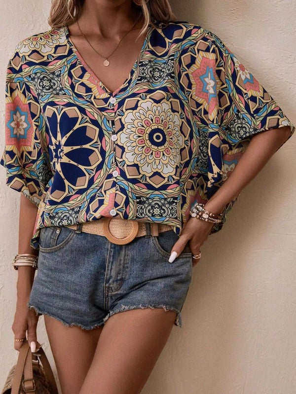 V neck blouse with pattern