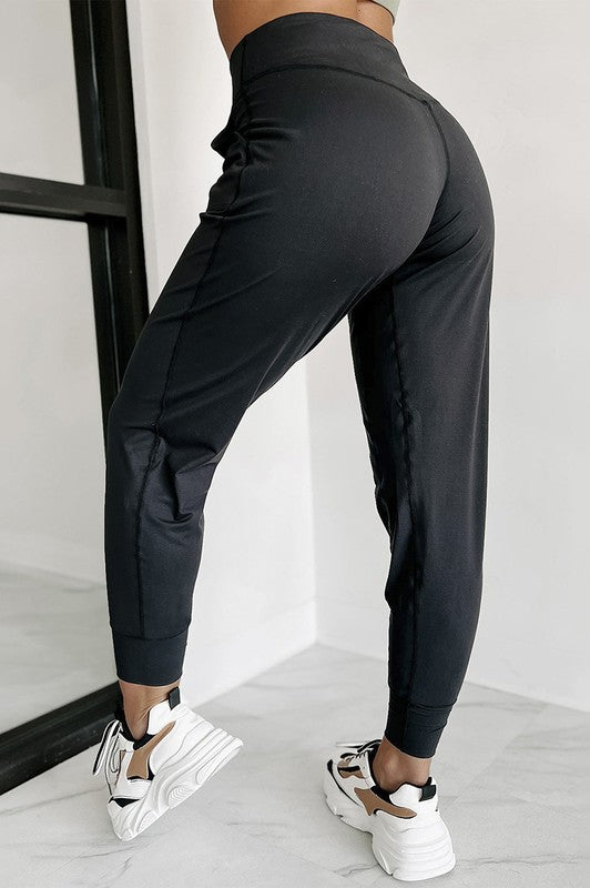 Women Exposed Seam High Waist Pocketed Joggers