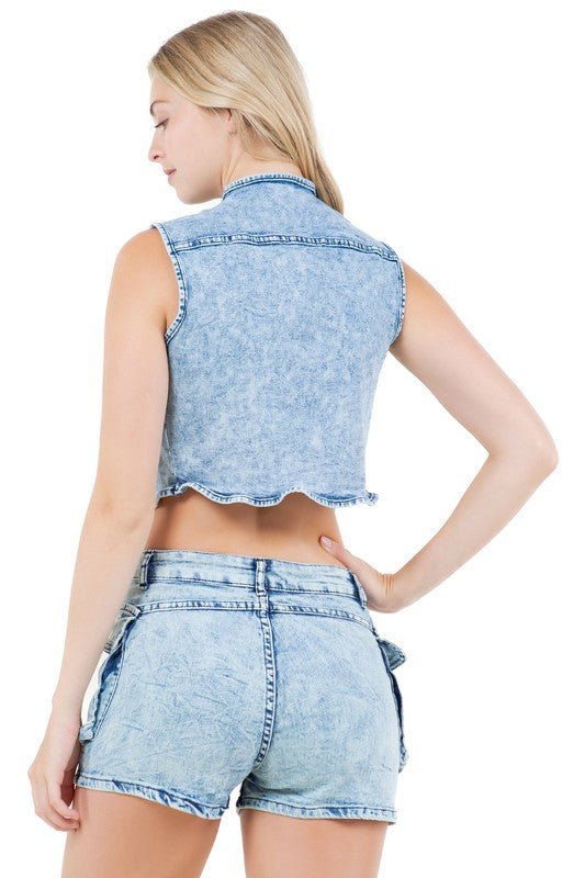 FASHION DENIM TWO PIECE SHORT SET