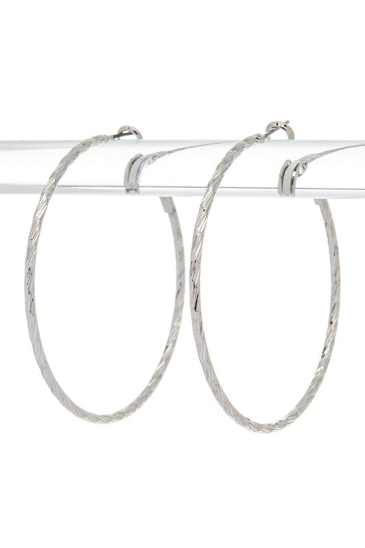 Textured Shiny Skinny Dainty Hoop Earrings