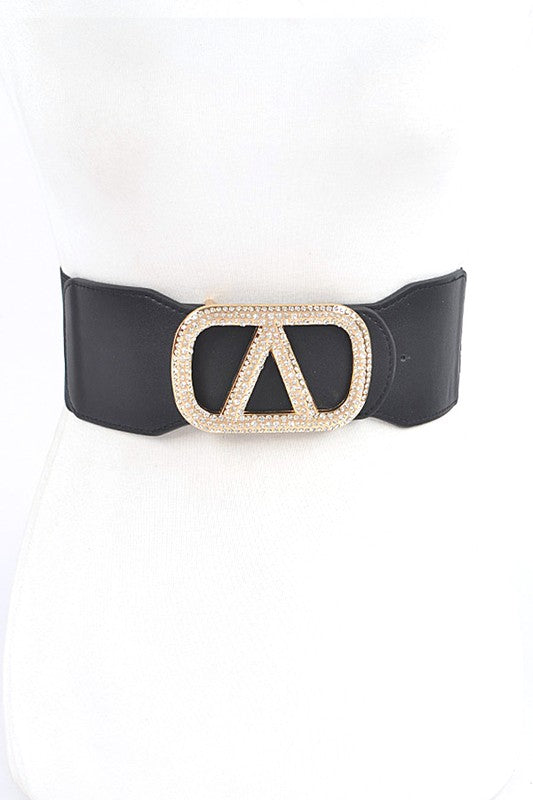 Crystal Logo Buckle Elastic Belt