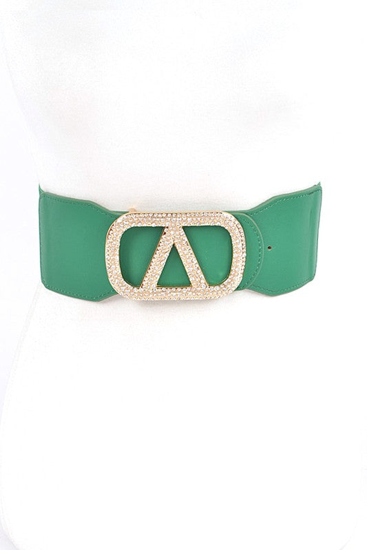 Crystal Logo Buckle Elastic Belt