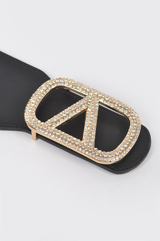 Plus Size Crystal Logo Buckle Elastic Belt