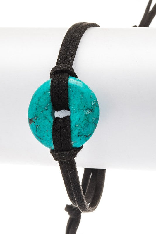 Turquoise Disk Suede String Bracelet