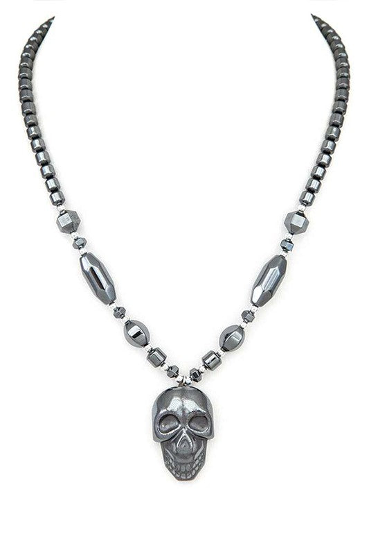 Hematite Skull Pendant Necklace