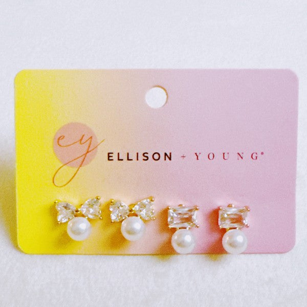 Lovely Pearl Duo Stud Earrings Set Of 2