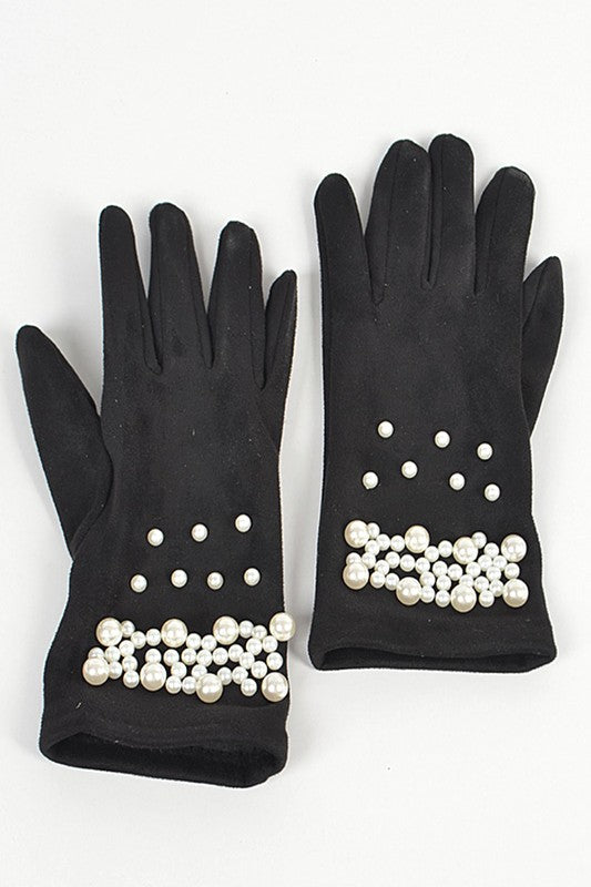 Iconic Pearl Embellished Sueded Smart Gloves