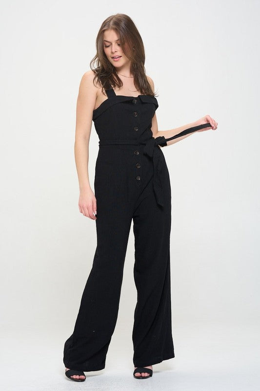 PLUS SLEEVELESS ADJUSTABLE STRAP BUTTON JUMPSUIT