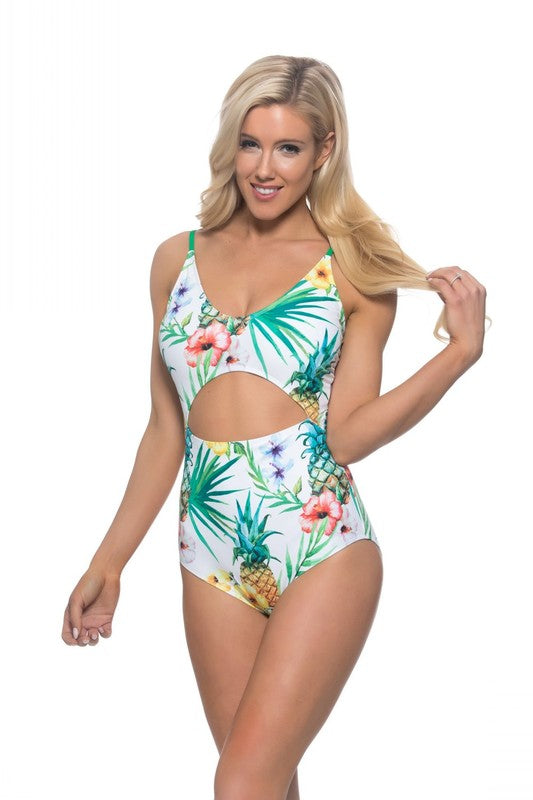 Pineapple cutout one piece swimsuit